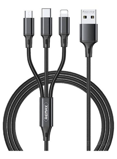 اشتري Charging Cable-Extreme Series 3.1A Aluminum Alloy One-To-Three Charging Braided Cable Rc-189Th-Black في مصر