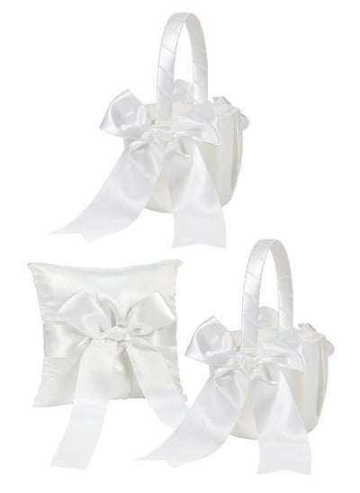 Buy 2 Pcs Wedding Flower Girl Basket and Ring Bearer Pillows Set, Ivory Flower Girl Basket for Wedding Party Favor Decoration (White) in Saudi Arabia