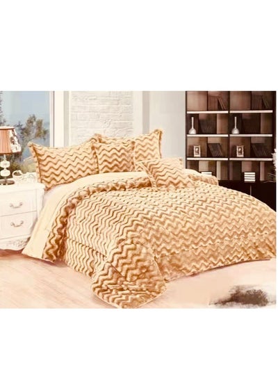 Buy Velvet Comforter  6-Piece Rose Fur King Comforter Set Velvet Quilted Bedspread Throw & Pillow Double King Size Bedding Set c3 in UAE
