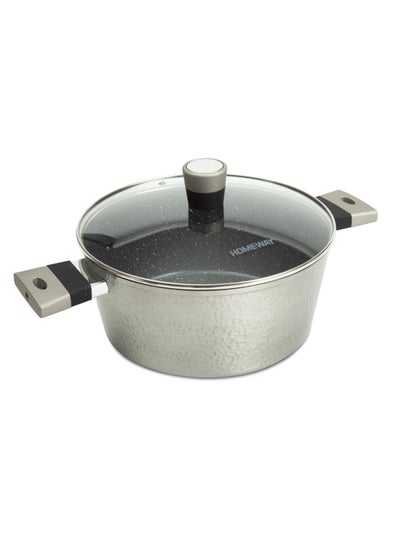 اشتري HOMEWAY Hammered Marble Nonstick Casserole with Lid - 24cm Premium Cooking Pot في الامارات