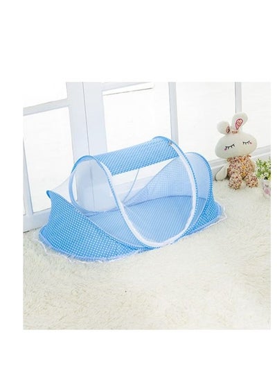 Buy Baby Mosquito Net Bed Portable Infant Tent Folding Soft Bed With Mattress Net Crib Blue in UAE