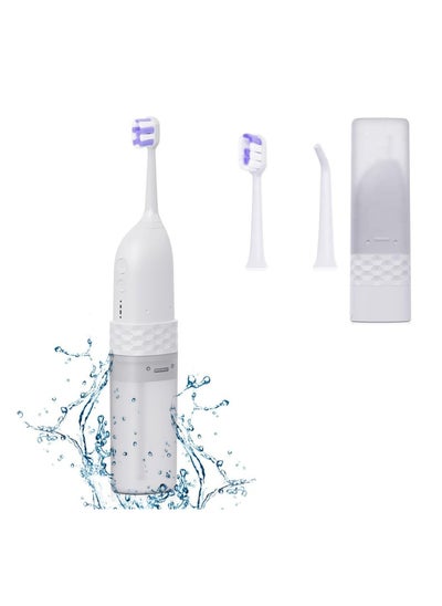 Buy 2 in 1 , Water Dental Flosser with Electric Toothbrush, [Mini Cordless Portable] Telescopic Water Tank, Teeth Cleaning Kit with 6 Modes & IPX7 Waterproof, Home & Travel Water Flosserse (White) in UAE