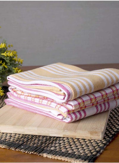 Buy 3-Piece Multi Purpose Fabric Highly Absorbent Quick Dry Kitchen For Every Day Cleaning Towel Set 45x70 cm in UAE