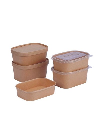 Buy Kraft Paper Rectangle Container 1000ml With PP Lids 25 Pieces in UAE