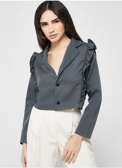 Buy Cropped Blazer With Frill Detail in UAE