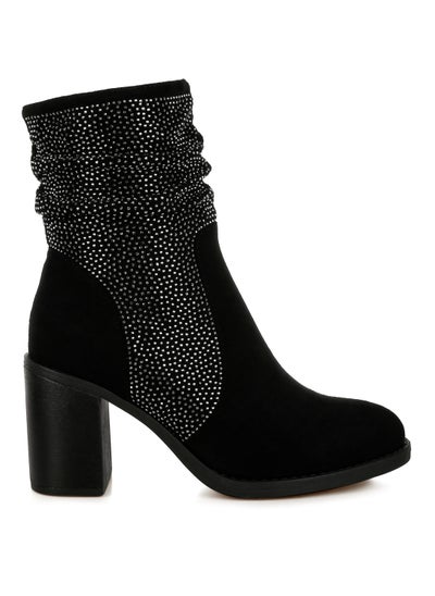 Buy Rhinestone Studded Slouchy Ankle Boots in Black in UAE