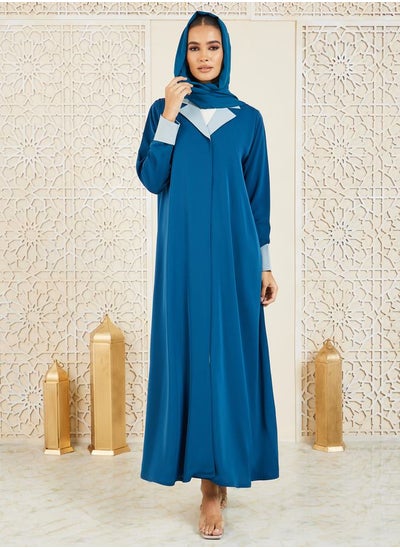 Buy Contrast Cuff Collared Coat Style Abaya in Saudi Arabia