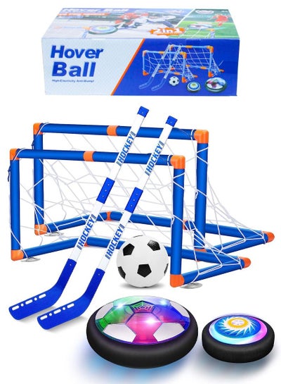 Buy Hover Soccer Hockey 2 in 1 Ball Game Set for Indoor Outdoor Sports With 2 Goals, Rechargeable Floating Air Soccer Ball with Led Light and Foam Bumper, Football Game Set, Hovering Hockey Game Set in Saudi Arabia