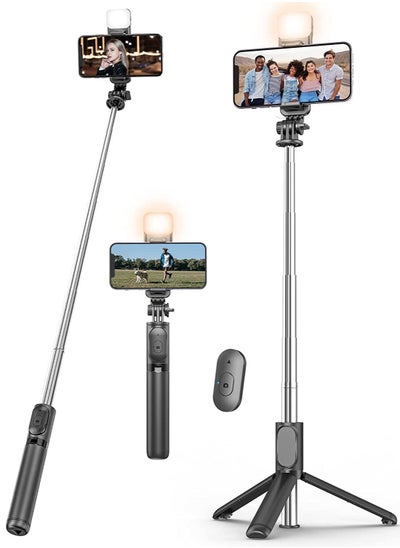 Buy Selfie Stick Tripod with Fill Light, 167cm Extendable Phone Tripod Stand with Remote Shutter for Travel, Vlogging, Live Streaming Video and Photos,Phone Stand Compatible with iPhone and Android in UAE