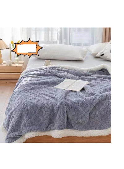 Buy Double Layer Thick Winter Blanket Throw Soft Warm Sherpa Wool Blankets for Beds Plaid Taff Cashmere Lamb Thermal Quilt Bedspread in UAE