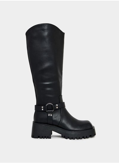 Buy Buckle Harness Detail Knee High Boots in Saudi Arabia