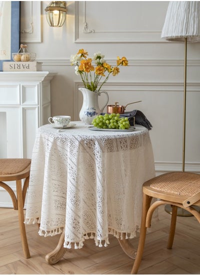 Buy White Nordic linen cotton round tablecloth is suitable for family dinner and picnic in Saudi Arabia