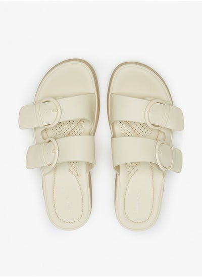 Buy Solid Slip-On Strap Sandals with Buckle Accent in UAE