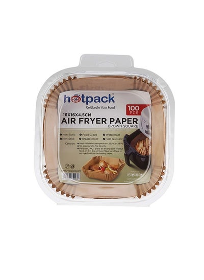 Buy Hotpack Air Fryer Paper Brown Square Liners 16x16x4.5cm, 100-Pieces in UAE