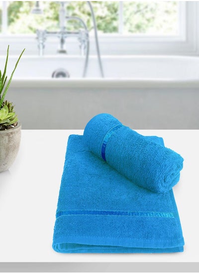 اشتري 450 GSM Hand Towel 100% Cotton Ultra Soft, Super Absorbent, Antibacterial Treatment,terry-looped, (40 cm x 60 cm) (Blue, Set of 2) في الامارات