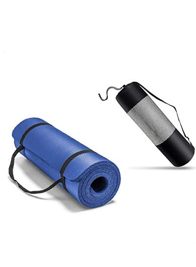 Buy Yoga Exercise Mat with Carrying Strap and Bag, 10 MM - Blue in Egypt