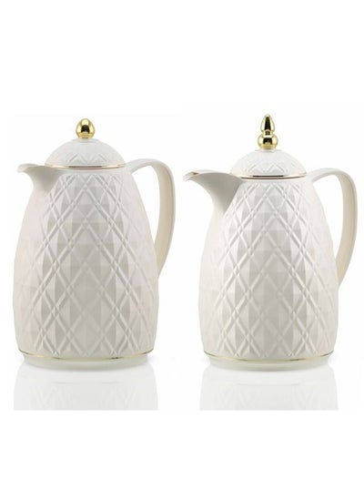 Buy 2-Piece Coffee And Tea Vacuum Flask White/Gold 1 Liter in Saudi Arabia