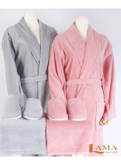 Buy Set bath Robe Grey and Pink Cables in Saudi Arabia