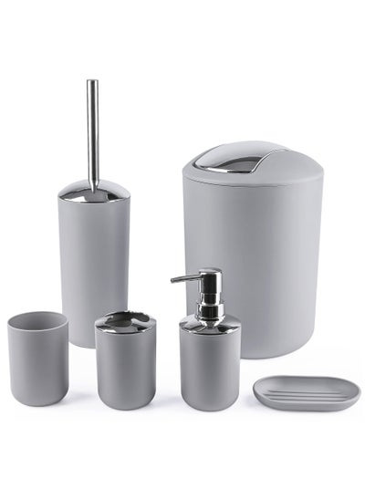 Buy Bathroom Accessories Set with Tray 6 Piece Plastic Gift Bath Set with Trash Can Toilet Brush Soap Dispenser Soap Dish Lotion Set Tumbler Cup(gray) in Saudi Arabia