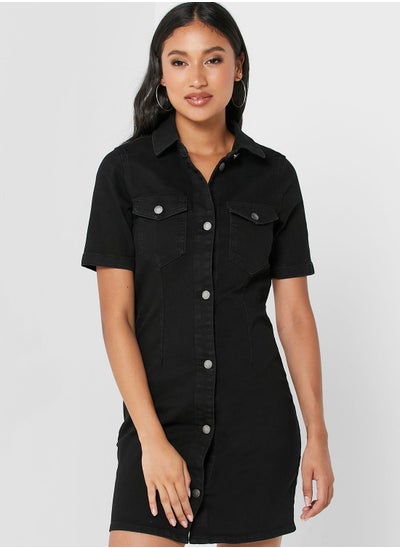 Buy Pocket Detail Button Down Denim Dress in Saudi Arabia