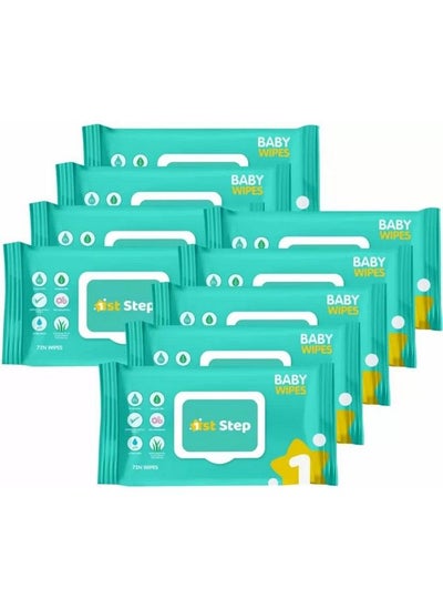 Buy Baby Wet Wipes With Lid Enriched And Aloevera And Jojoba Oil (72 Wipes Pack X 9Packs = 648 Wipes) in UAE