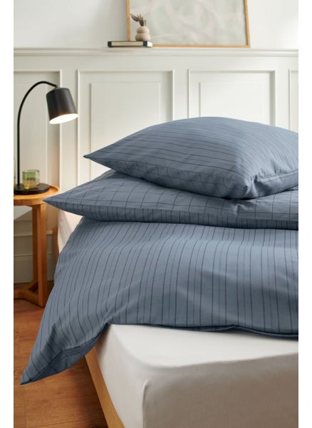 Buy Single Premium Cotton Stripe Duvet Set 135 x 200 cm, Slate Blue in UAE