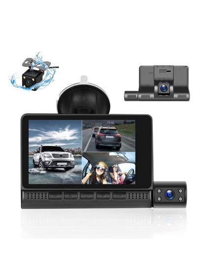 اشتري Car Dash Camera, 4 Inch 1296p Motion Detection Dash Camera For Car, 3 Channel Dash Cam Front And Rear Inside, Three Way Triple Car Camera With Night Vision, Loop Recording, G Sensor, Parking Monitor في الامارات