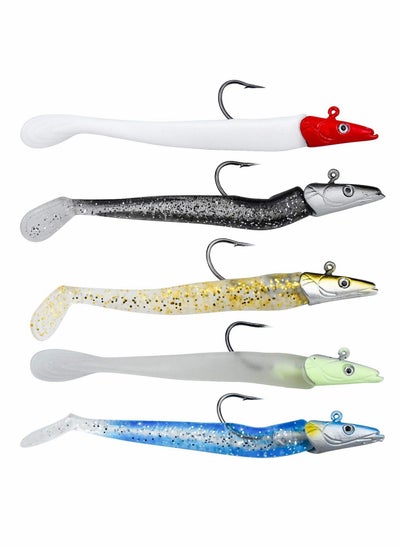 اشتري 5 Pcs Soft Fishing Lures Jig Head Kit 11 CM 9 g Drop Shot Lure Single Hook Eyes Imitation Bait Fish with T Tail for pike fishing, High Fishing Power - Fishing Accessories في السعودية