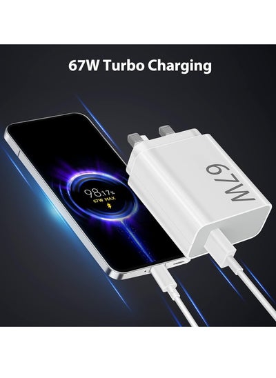 Buy 67W USB Plug Turbo Charger for Xiaomi, Fast Charger Plug with USB C Turbo Charging Cable 1M,USB Plug Charger UK Power Adapter for Redmi Note 12/11/10 Pro/Mi 14/13T/12X/11T/Pad 5/POCO X5/X4/M4 in Saudi Arabia