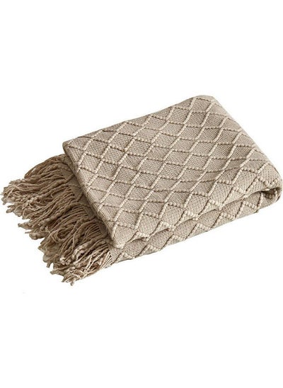 Buy Tassel Design Soft Blanket Keep Warm Cotton Beige 127 x 172cm in Saudi Arabia