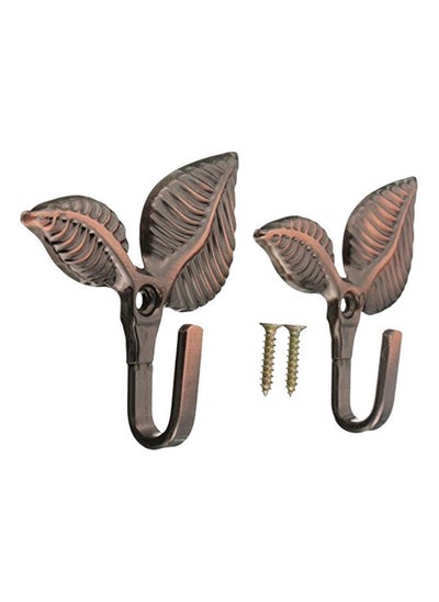 Buy 2-Piece Iron Leaf Shaped Curtain Tie Wall Hook Set Bronze 10 x 8 7centimeter in UAE