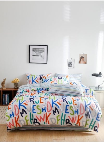 اشتري Various Queen/Single Size Reversible Alphabet Design Stripped Bedsheet and Rainbow Colors Duvet Cover Set في الامارات