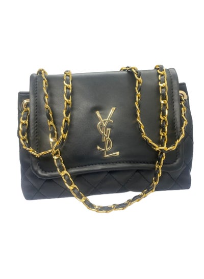 اشتري Luxurious women's leather bag, black color with a golden metal handle في مصر