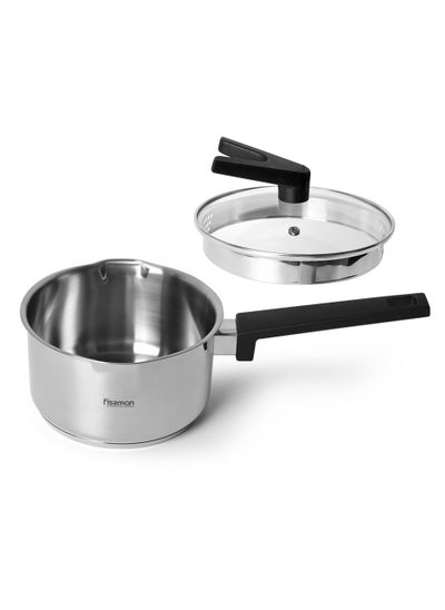 اشتري Saucepan with Lid 16cm/1.7LTR, Eliz Series Stainless Steel with Induction Bottom, Drain Spout, Measuring Scale, Bakelite Handle And Heat Resistant Glass For All Types Stoves في الامارات