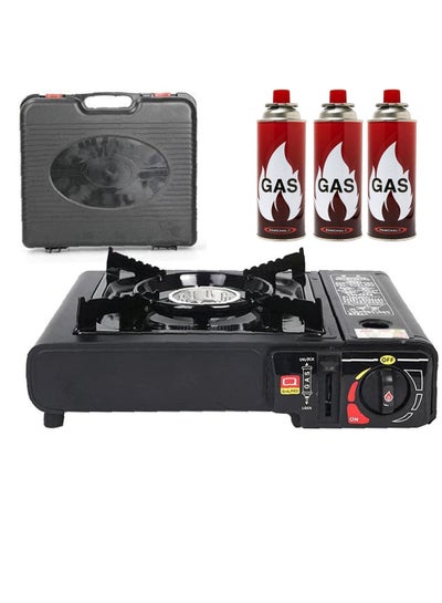 Buy Camping Stove with 3-Piece Butane Gas Catridge -Two Way - Black/Orange/Red in UAE