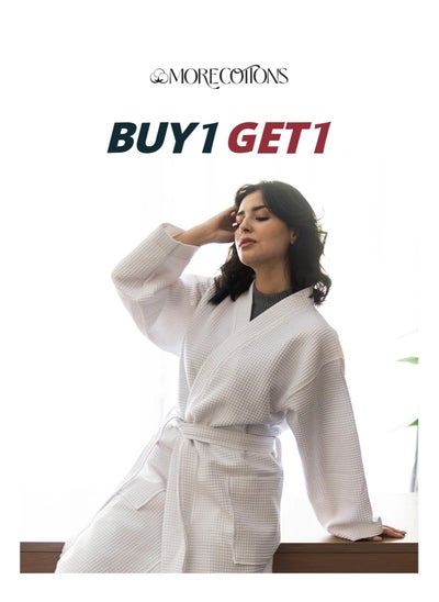 Buy More cottons 2 Waffle Bathrobe 100% Cotton (Free size) in Egypt