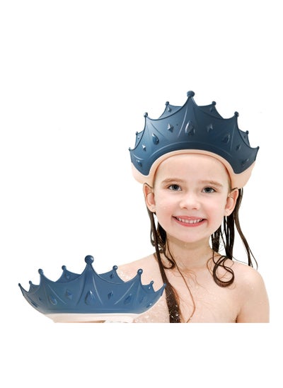 اشتري Baby Shower Cap Shield, Shower Cap for Kids, Visor Hat for Eye and Ear Protection for 0-9 Years Old Children, Cute Crown Shape Makes The Baby Bath More Fun (Blue) في الامارات