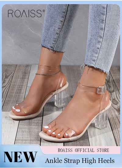 Buy Women Transparent Strappy High Heels Women Thick Heel Sandals Women Buckle High Heels in Saudi Arabia