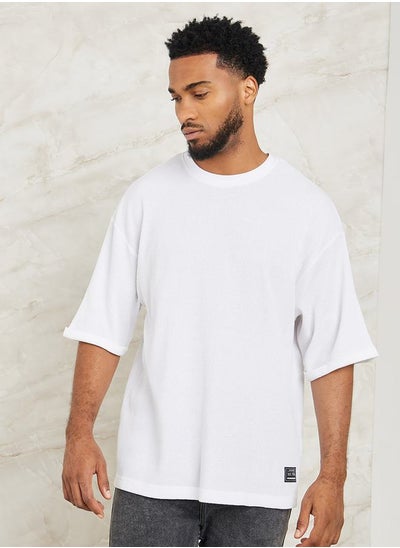 Buy Waffle Knit Oversized T-Shirt with Turn Up Sleeve in Saudi Arabia