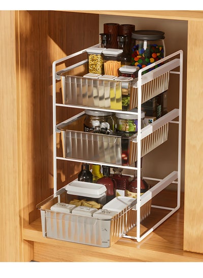 Buy 3 Tier Clear Under Sink Organizer Pull Out Drawer Heavy Duty Metal Kitchen Cabinet Storage Shelf Basket For Spice Jar Bathroom Cleaning Supplies in UAE