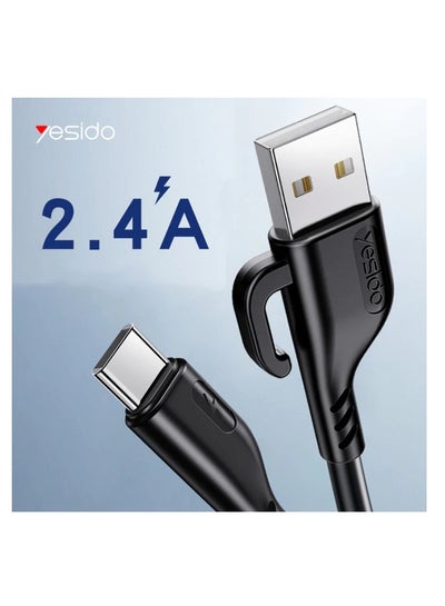 Buy YESIDO CA105 Charging Data Cable 120cm 2.4A(MAX) 3.5mm outer diameter USB-A to Type-C  with Hook - Black in Egypt