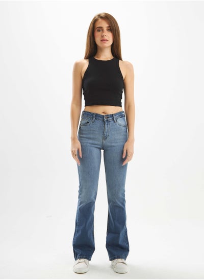 Buy High-Waist Light Blue Shade Degrade Boot-Cut Jeans. in Saudi Arabia