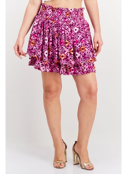 اشتري Women Abstract Printed Ruffle Skirt, Purple Combo في الامارات