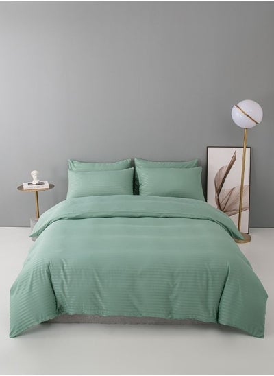 Buy Premium 6 Piece King Size Duvet Cover Satin Stripe Solid Green Color in UAE