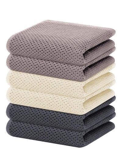 اشتري 6-Pack Ultra Soft Cotton Waffle Weave Kitchen Dish Towels, Super Absorbent & Quick Drying, 13 x 28 Inches, Mixed Colors, Thick Microfiber Tea Towels for Effective Cleaning. في السعودية