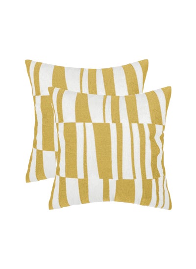 Buy 2 Piece Embroidered Cushion Cover (45X45cm) Without filler Yellow in Saudi Arabia