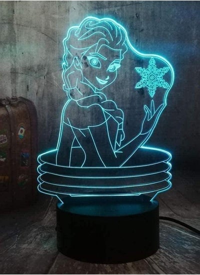 اشتري 3D Illusion Lamp LED Multicolor Night Light Beautiful Queen Elsa Visual Desk Lamp Snow Elsa Toys Home Decoration Baby Girl Birthday New Year Gifts في الامارات