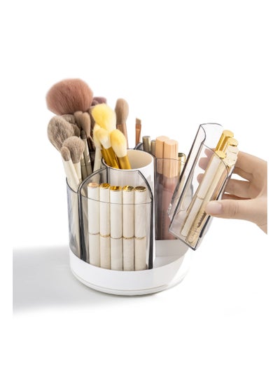 اشتري Makeup Brush Holder Organizer, 360 Rotating Makeup Brush Container with Removable Trays, Pen Holder for Desk, Spinning Brush Holders for Vanity, Desktop, Bathroom, White في الامارات