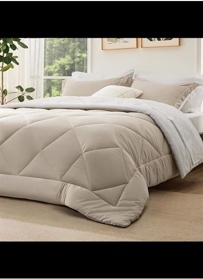 Buy Cotton - Reversible Heavy Comforter -4Kgs - Down Alternative Filling - (For Matress 180cm/200cm) - Size  (250cm x 240cm) - White x Beige in Egypt