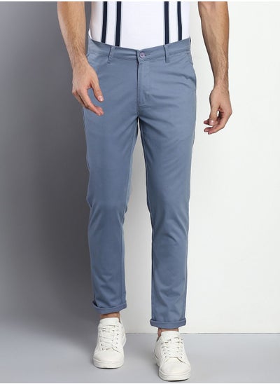 Buy Solid Cotton Men's Casual Trouser, Tapered Fit, Mid Rise, Chinos Trouser Pant for Men Steel Blue in UAE